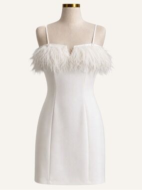 Aidan Mattox Ivory Feather Trim Mini Dress Bridal Shower Party 6 NWT $275